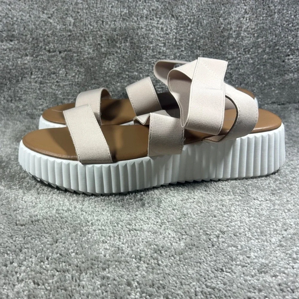 Madden Girl Platform Sandals Beige Elastic Strap Womens Size 9.5